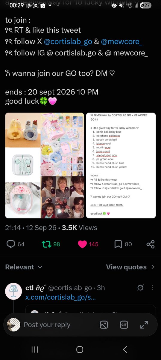 Qleee111's tweet photo. @cortislab_go @mewcore_ HALOOO!!! Ijin ikut yaa! Done all ruless jugaa!!
Thankyou for rhis giveaway kakk🫶 semoga kakaknya selalu diberkati, rezekinya lancar terus, sehat-sehat teruss, dan GO nta bisa sukses!!
Semoga kesempatan kali ini aku bisa menang!! Wml!! https://t.co/FkP9sn5OUf