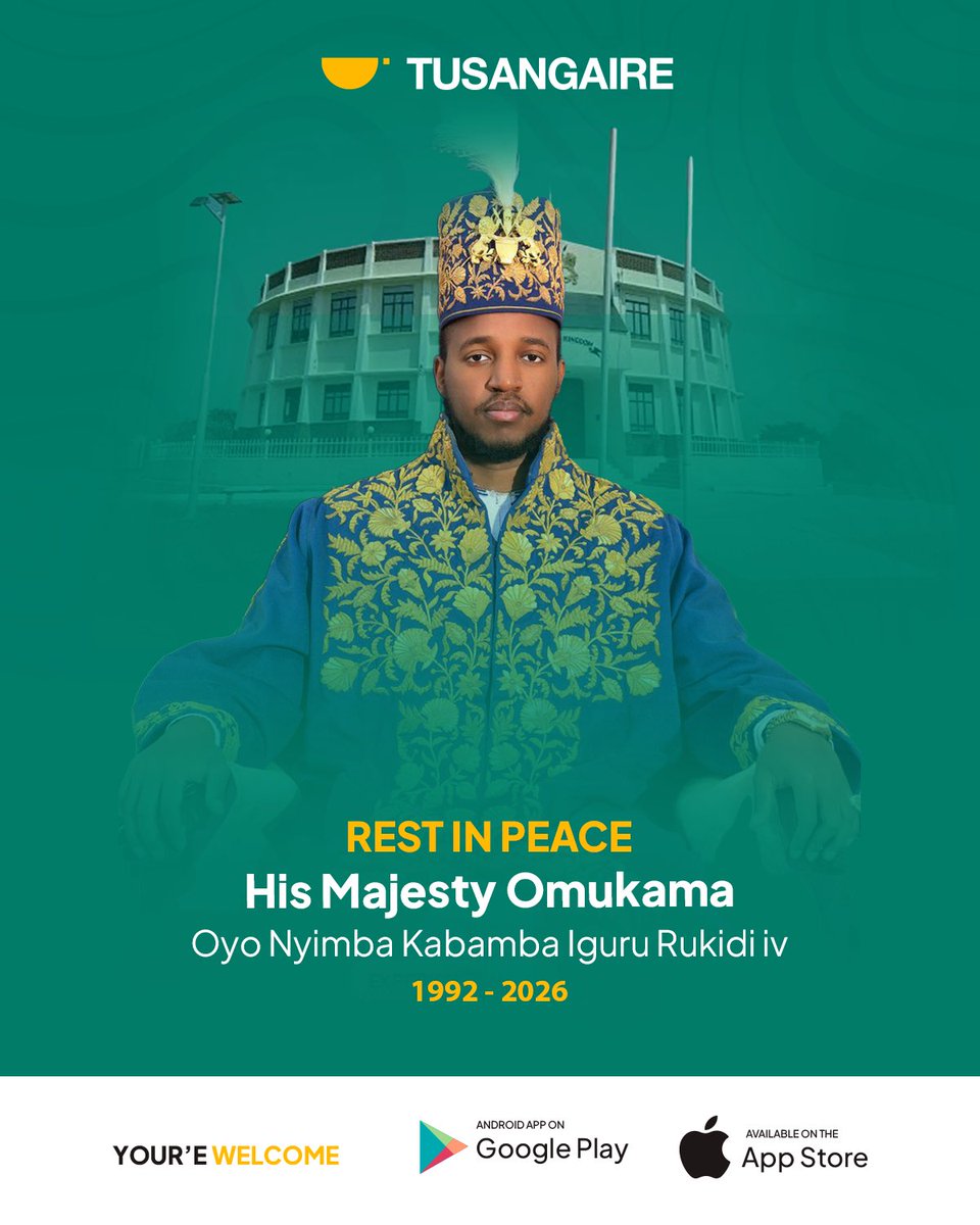 tusangaireapp's tweet photo. Tusangaire joins the people of Tooro and Uganda in mourning the passing of His Majesty King Oyo Nyimba Kabamba Iguru Rukidi IV.

May his legacy live on through the people, culture and heritage of Tooro.🕊️ https://t.co/7OrVwyfsAg