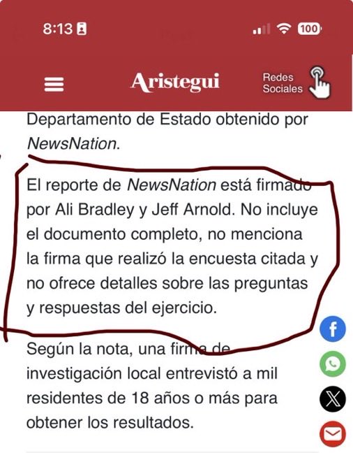 HLFrisbie's tweet photo. Viene las elecciones en México 🇲🇽 
Tengan mucho cuidado con las narrativas fabricadas

Si bien las matemáticas pueden funcionar con una muestra de 1,000 personas en este caso específico que se alinean con la ideología política del medio, hay que entender:

Falta de transparencia: Debido a que la metodología original, la redacción de preguntas y el nombre de la empresa de encuestas mexicana permanecen ocultos en un documento interno filtrado, es imposible verificar si la muestra fue realmente imparcial-representativa

Sesgo de selección: Las 1,000 personas fueron encuestadas principalmente en los estados fronterizos del norte del pais y sus respuestas no representan a México en su conjunto.

El gobierno de USA a menudo genera dudas genera información para justificar ideología política

La publicación de un documento filtrado que destaca estas opciones específicas y altamente agresivas, sin el contexto completo de los datos, puede servir efectivamente para normalizar la idea de la intervención estadounidense en el ojo público