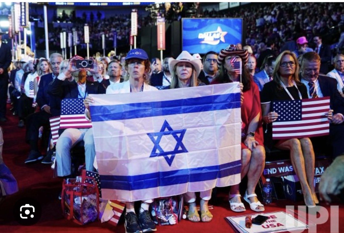 joe_jo9's tweet photo. Someone was removed from the RNC convention waving a Mexican flag. Vance told him, “If you love Mexico so much, get your ass over there. I’ll pay for the plane ticket.”

Meanwhile, Israeli flags were being waved in the same convention.

If waving Mexico’s flag means “go to Mexico,” what exactly does waving Israel’s flag mean?