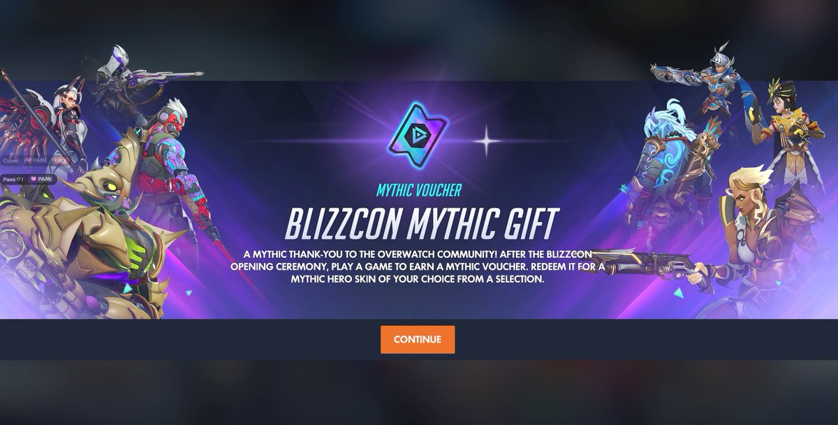pampurins's tweet photo. We get a "Mythic Voucher" after Blizzcon just playing one game for a free Mythic skin in Overwatch ♡ ! https://t.co/3vBrK9HScA