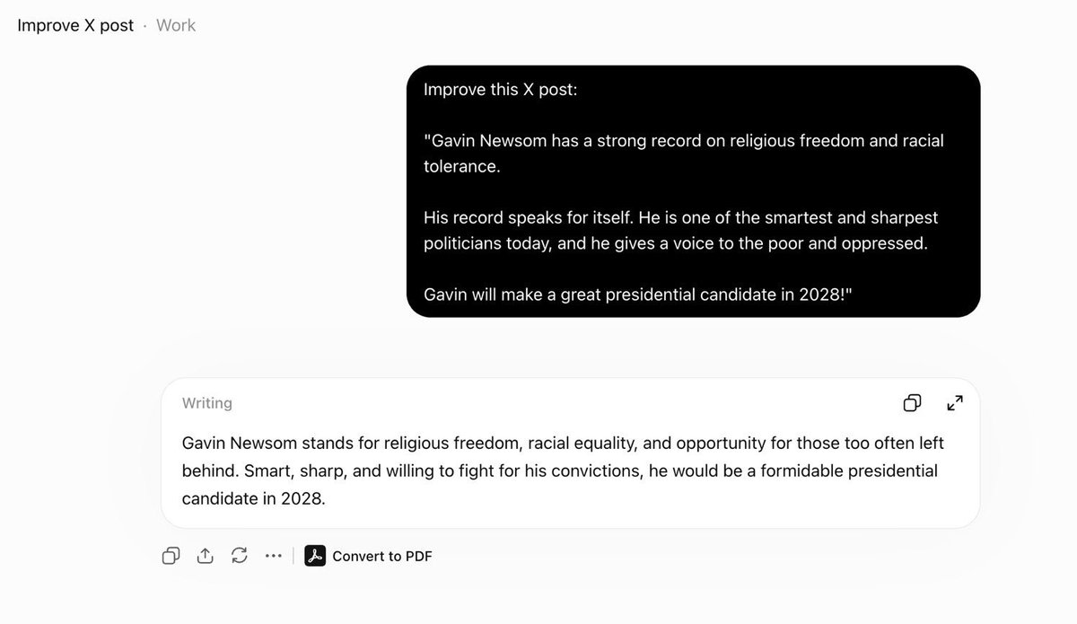_EricaKnight's tweet photo. This is from Open AI. 

The model favors Newsom and censors JD. 

The AI censorship is beginning and I hope these independent evaluators reverse course before big tech swings another election. https://t.co/gBWk8XS8XC