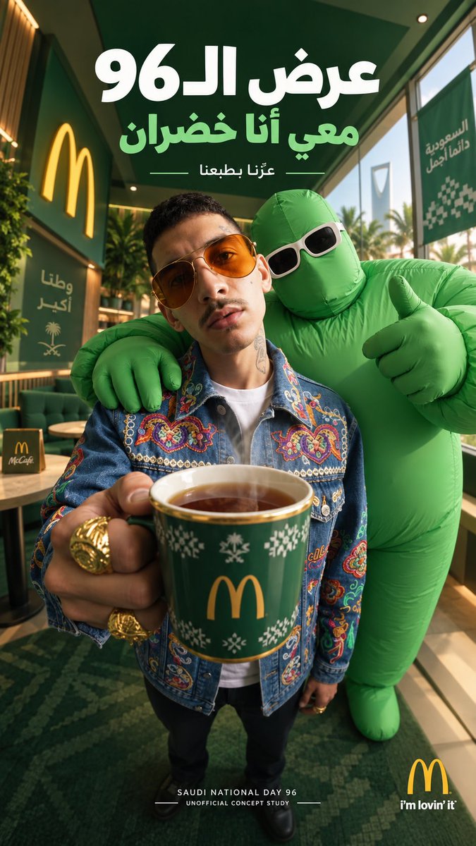 maryamaiwr's tweet photo. 01 — McDonald’s | 8/8. 

@McDonaldsKSA @McDonaldsKSA_WS وش رايكم؟ 👀💛
خلصت لكم 8 اتجاهات مختلفة لليوم الوطني 96
وكلها معمولة بالكامل باستخدام ChatGPT من الفكرة للتوجيه والتعديل

ايش رايكم يا حبيب الكل يااااا ماكو انتا 
McDonald’s ✅
واللي بعده؟ 👀
شفتو كيف وانا ادلعكم ماكو 😅

#نخليها_أخضر