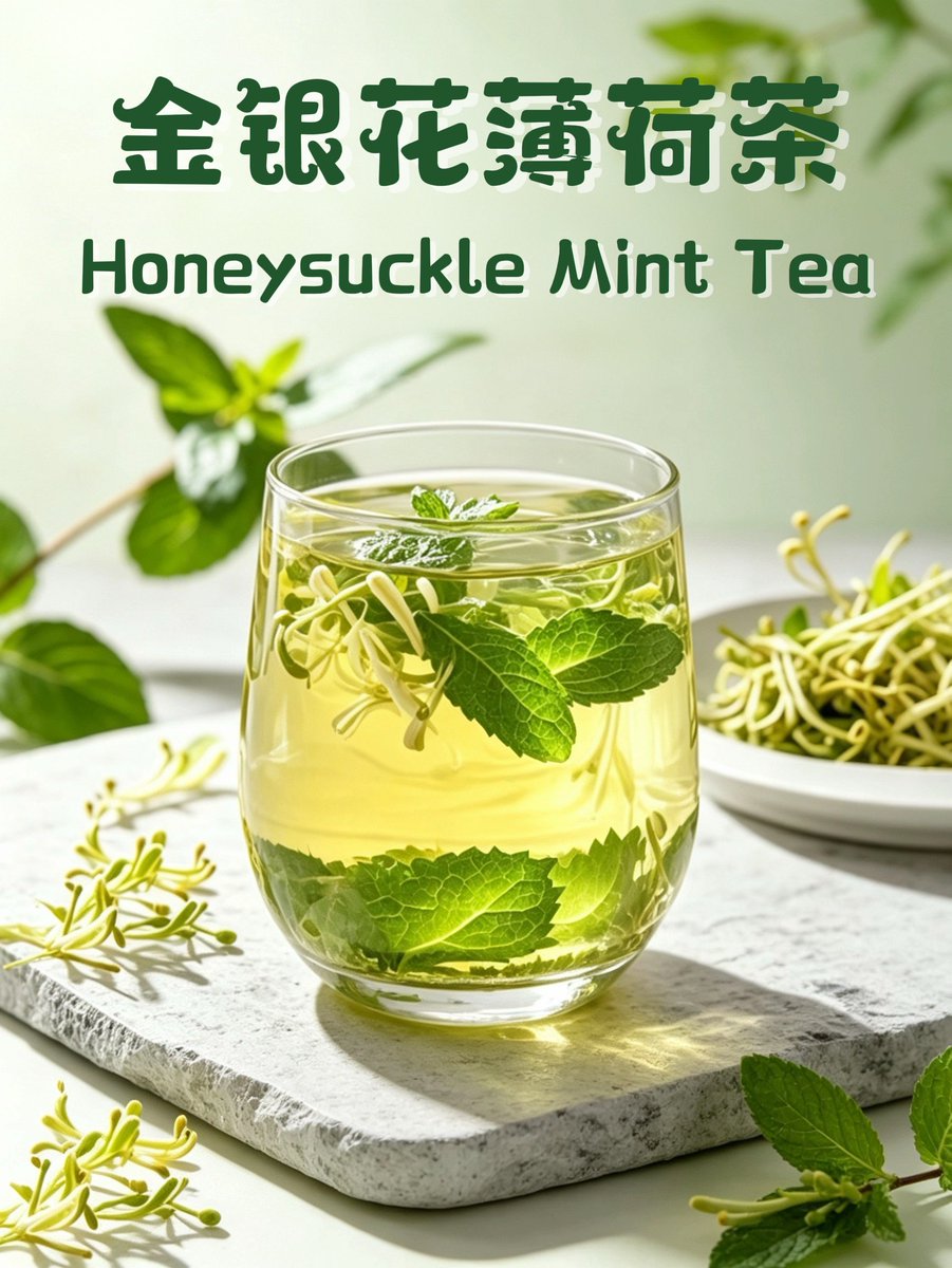 funway7686's tweet photo. 🍵#ChineseWellness|🥵Feeling overheated, a little scratchy in the throat, or just worn out by the summer heat? 🍃Don't sweat it—grab a cup of Honeysuckle Mint Tea and cool down, naturally.✨
#TCM #TraditionalChineseMedicine #Funway #FoodAsMedicine #HealthyLiving #ChineseCulture #wellness #health #foodie #yummy #delicious