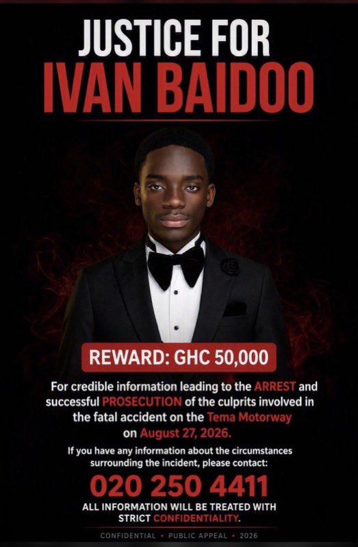 mr_frimpong22's tweet photo. The Ghana Police Service has identified, arrested and interdicted General Corporal Robert Koranteng in connection with the death of 23-year-old Ivan Baidoo on the Tema Motorway on August 27, 2026. The officer is currently in custody following initial investigations sparked by a viral video of the incident.

The CID Homicide Unit is investigating the circumstances surrounding Ivan’s death, while the Police Professional Standards Bureau (PPSB) is investigating the conduct of the officer.