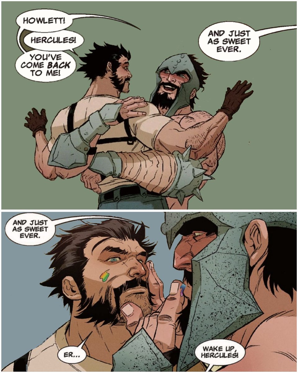 Aquasuperbat's tweet photo. Id like to let the fake wolverine dudebro fans that have read not even half of his wiki page who want to deny so badly that Wolverine will never like men- know that Wolverine has been depicted as bisexual/gay in another universe run. He was in a relationship with Hercules. https://t.co/bn0K7zWoun