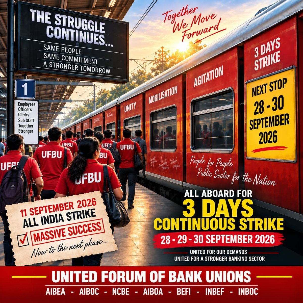 AIBEAofficial's tweet photo. The Struggle Continues..🚩
28-29-30 September 2026..
All India Bank Strike✊
#UFBU https://t.co/isZZYbcjxz