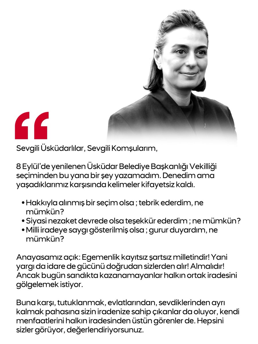 sdedetas's tweet photo. Geleceğimize, irademize ve Üsküdar’ın yarınlarına hep birlikte sahip çıkıyoruz. 
Hak galip gelecek, birlikteliğimiz kazanacak! 

Hepinizi özlemle selamlıyor, en içten sevgilerimle kucaklıyorum… https://t.co/hqvfSAaQmq