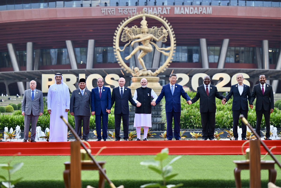 AdityaRajKaul's tweet photo. BRICS Summit Day 1 comes to a close in Bharat Mandapam, New Delhi, India. https://t.co/Cno0uyuFf6