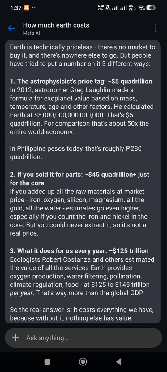 Xiaomimaster's tweet photo. @KOSASI_NAKAMOTO Is the Total Market cap of Pi network is Equivalent to the Total Value of Earth? 😅 https://t.co/7nu2kv0YRr