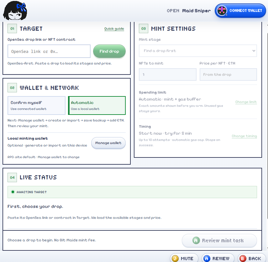 Bitmaids's tweet photo. There were updates to @opensea that were causing some issues with the mint sniper for FCFS/WL.

All changes should be pushed over the next 1-2 hours and you should be back to cooking on mints.

https://t.co/uabsjFvGUC

The maids are here to help. 💙 https://t.co/gqWn0lIo1i