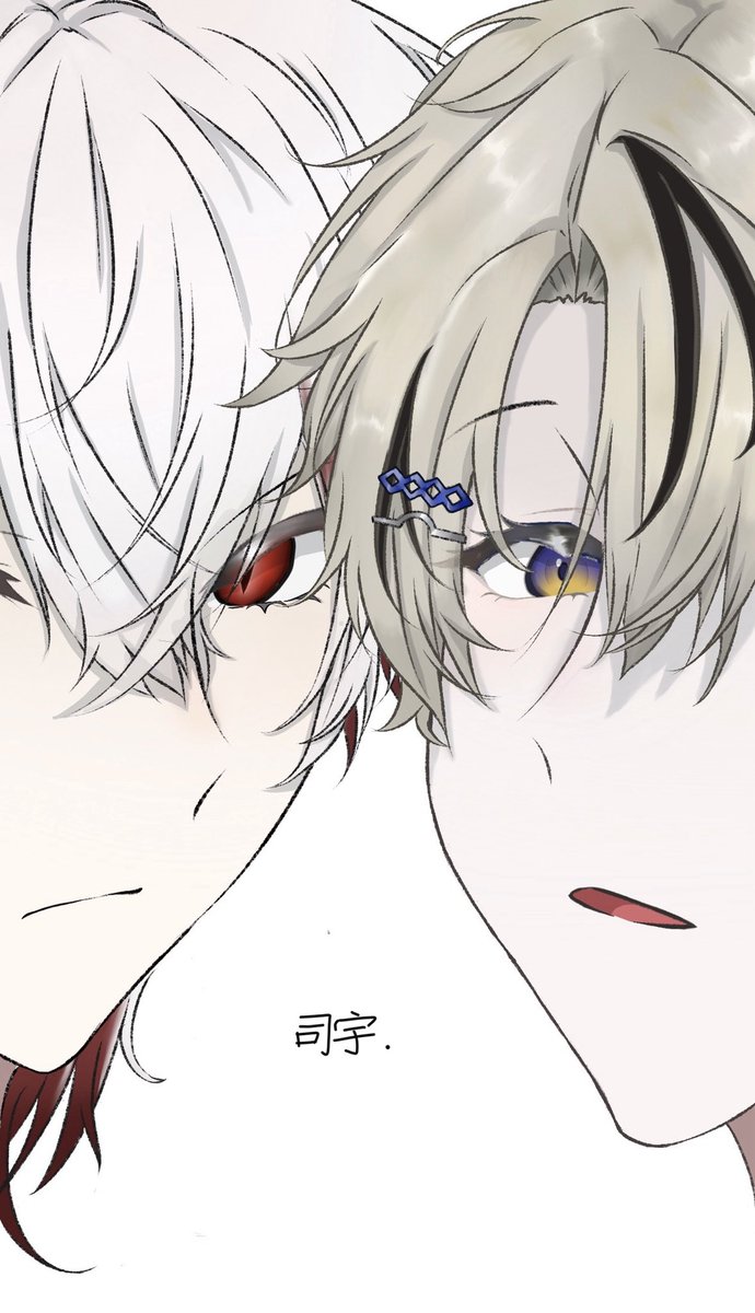 lichenyuliyu's tweet photo. 我！畫！完！了！
朔的我畫的好像比較快…？
今天畫出這圖的手真的是我自己的嗎。
太帥了。
兩位主播神顏👅
你們覺得誰的圖層在前面比較好看

#OboroArt 
#SakuroArt https://t.co/Paq6EWKvEl