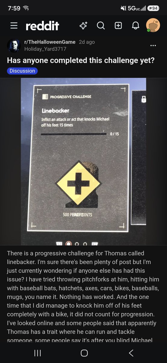 Devistation66's tweet photo. @HalloweenTVG @READYPLAYERPHIL Make sure you fix this issue that you guys have ignored the last 4 days in a row about his broken challenge so we can get his letterman jacket. https://t.co/MM4w8DHG1Y