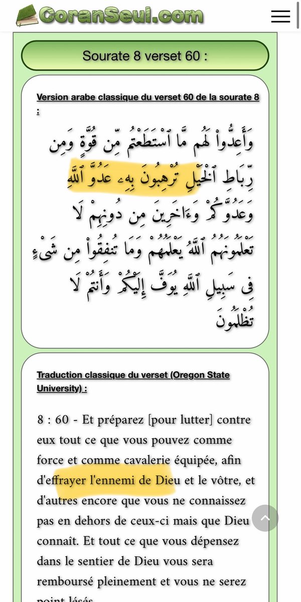 DorientChretien's tweet photo. @MasterMaliq Seeieux ?le terrorisme est un pilier de l’islam :ترهبون عدو. الله وعدوكم. https://t.co/cZIurcULUZ