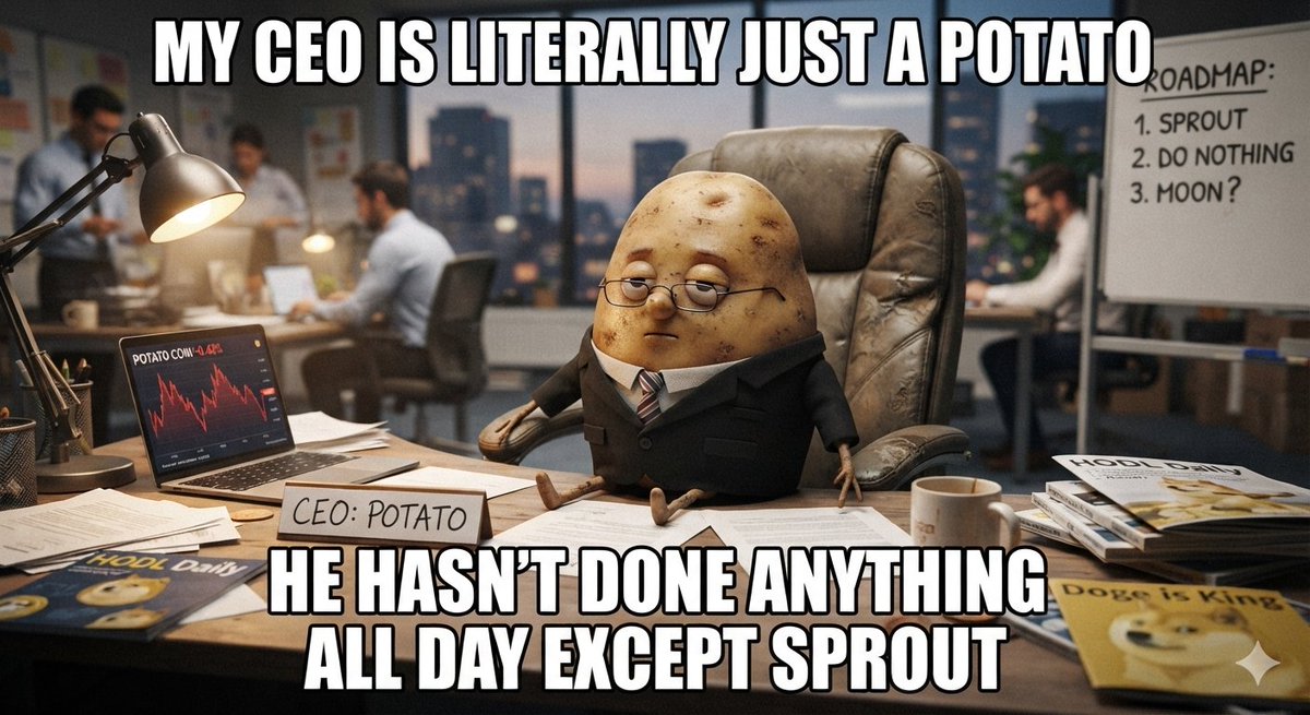 PotatoCEO_'s tweet photo. CEO UPDATE 🥔

he has done absolutely nothing today.

except sprout.

bullish. https://t.co/wkgLjNbhV7