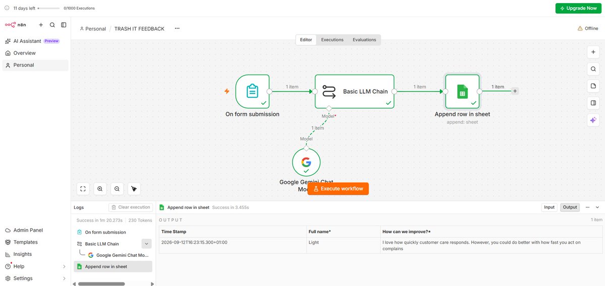 Limelight_06's tweet photo. #DAY_5 11-09-2026  
AI Automation with @HavilahAcademy
continues.
Today I built an AI feedback model🔥,I built mine specifically for my business TRASH IT.  All in all…a dope experience from learning to actual applications. Onto the next 🚀#AI #BuildingInPublic #TRASHIT https://t.co/EJhGpQ2RvY