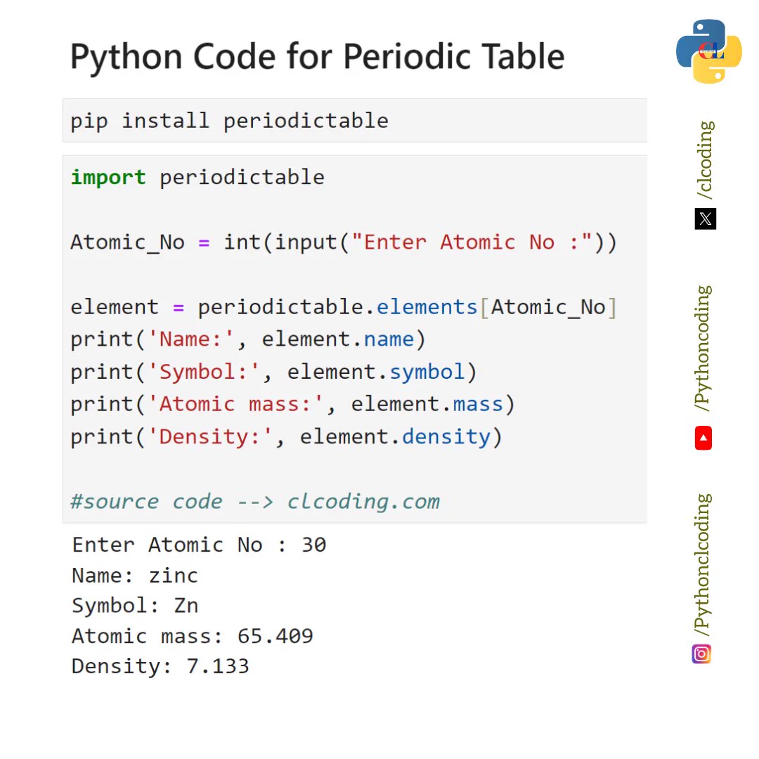 Python Coding on X: "🧪 Did you know you can access the Periodic Table ...
