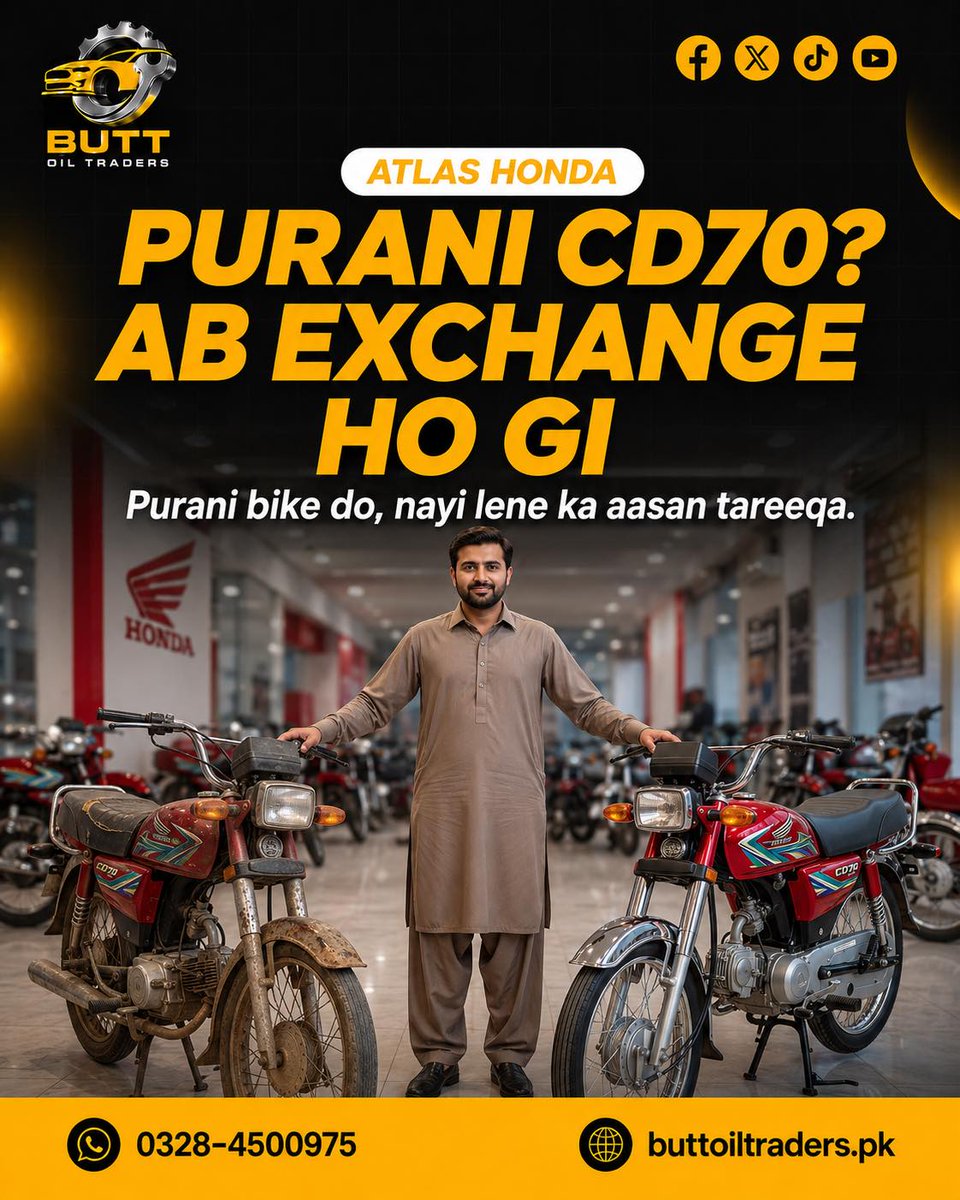 DolorisChaj7's tweet photo. Purani Honda CD70 do, nayi le jao. Atlas Honda ka exchange offer: authorized dealer bike ki condition dekh kar value decide karega, jo nayi bike ki price mein adjust hogi. Final price aur documents dealer se confirm karein. https://t.co/8k7TE1HXd8