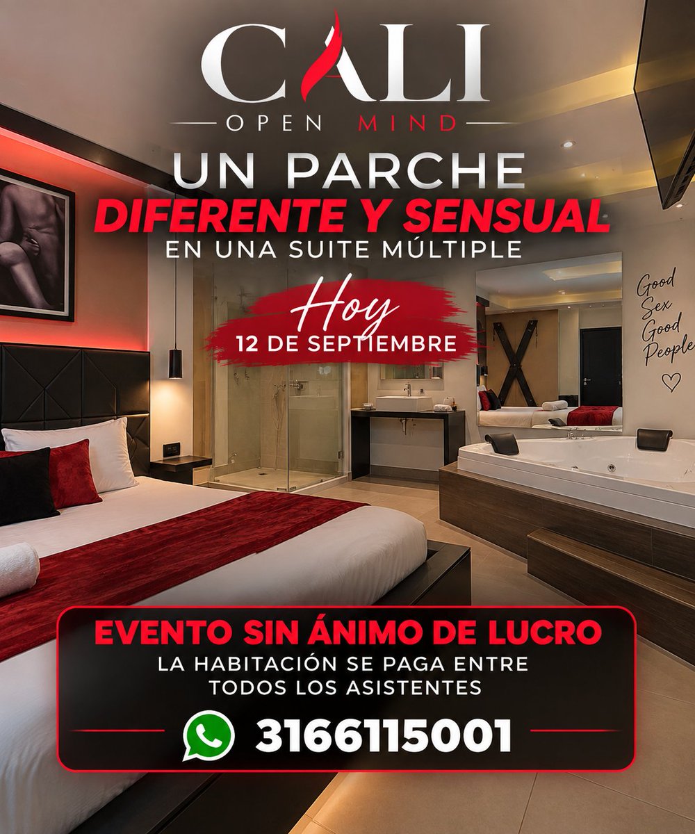 CaliOpenMind's tweet photo. Parejas y chicas 🦄 interesadas en una noche de sábado diferente en una suite múltiple para hoy 12 de septiembre en Cali enviar DM o escribir al WhatsApp 3166115001

EVENTO SIN ANIMO DE LUCRO, LA HABITACIÓN SE PAGA ENTRE TODOS LOS ASISTENTES. https://t.co/fj8l6Knuoe