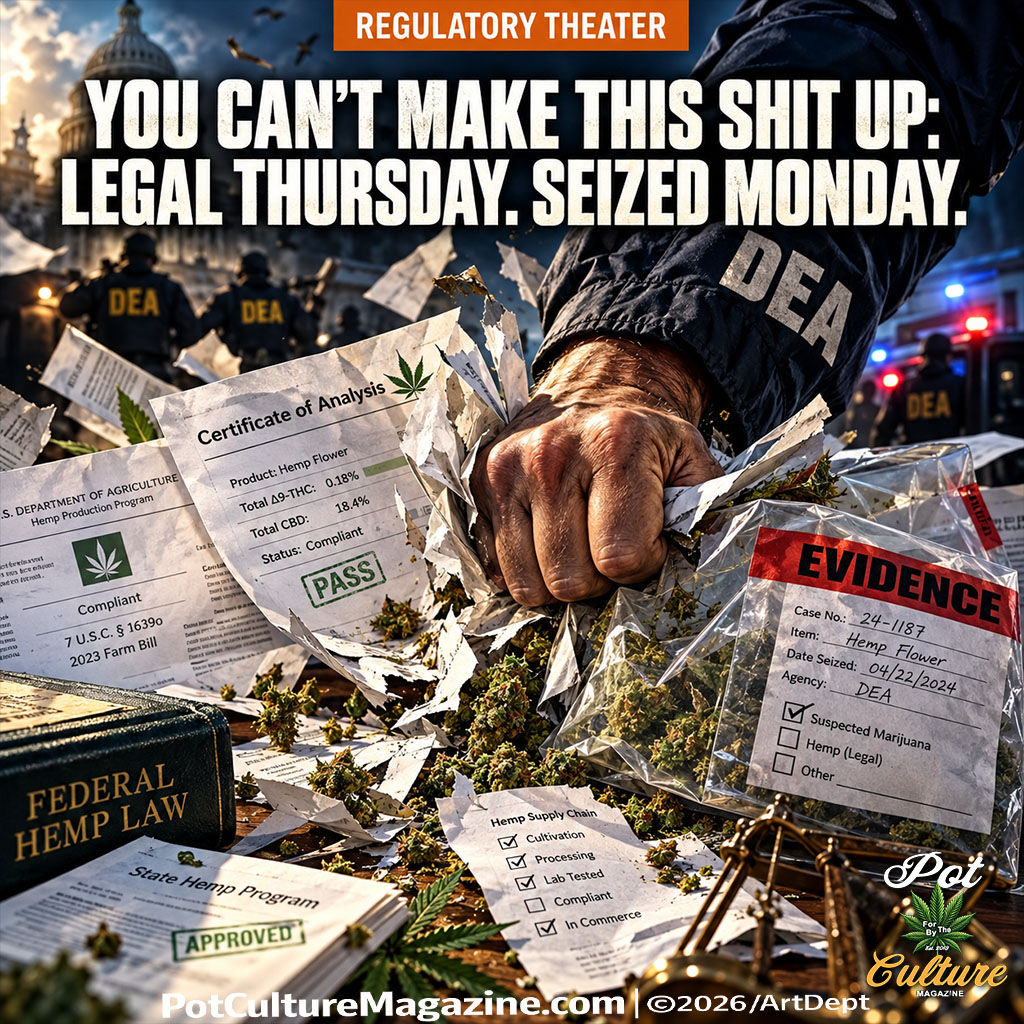 PotCultureMag's tweet photo. YOU CAN’T MAKE THIS SHIT UP: Legal Thursday. Seized Monday. Police accepted his hemp paperwork once, then seized the inventory four days later. 

https://t.co/QfJQwDUWMo 

#PotCultureMagazine #Hemp #CannabisCulture #HempCulture #News #LegalVsIllegal #YCMTSU https://t.co/pfFf1wbXt4