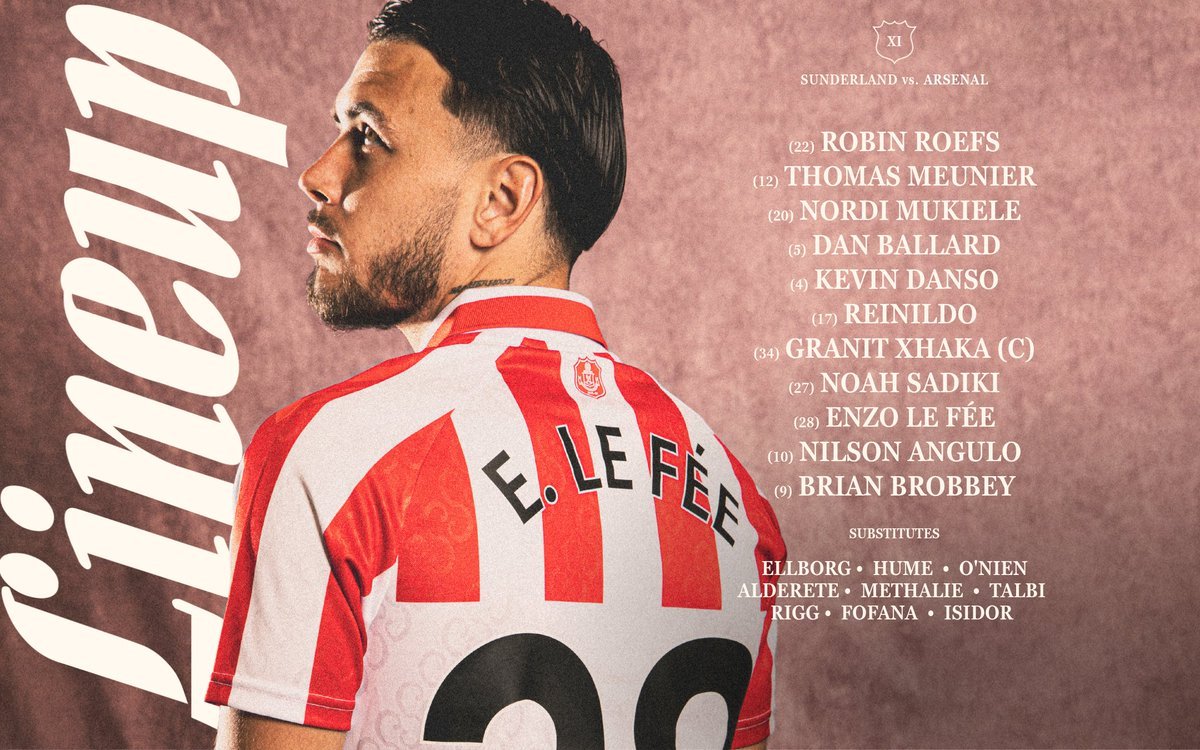 cruzozzan's tweet photo. EPL gameweek 4:
Game started at 2:00 AM WIB, 13 Sep '26
Starting line-up Sunderland vs Arsenal
#ArsenalDay #AstArs
@Arsenal @SunderlandAFC https://t.co/ydpV90EgRD