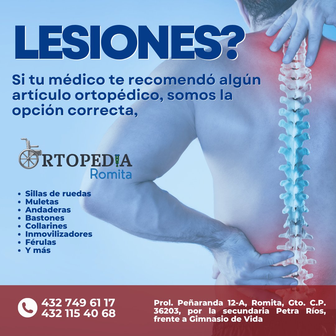 ortopediaromita's tweet photo. 𝗢𝗥𝗧𝗢𝗣𝗘𝗗𝗜𝗔 𝗥𝗢𝗠𝗜𝗧𝗔
Venta de artículos #ortopédicos
Sí, esos que el médico te recomendó...
#sillasderuedas #muletas #bastones #andaderas #collarines #férulas #inmovilizadores #romitagto https://t.co/JR20Vdhn1Z