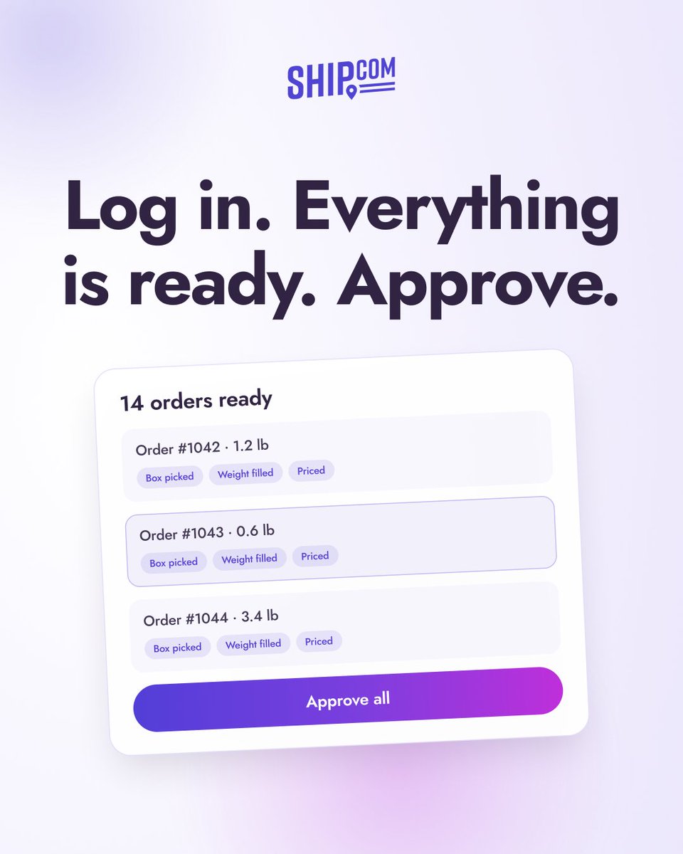 ShipFastNow's tweet photo. Remember opening your shipping dashboard to a wall of orders, clicking through every single one by hand?

That morning is gone.

Log into Ship AI, and your orders are already priced, boxed, and weighed. Scan the list, hit approve, and you're done before your coffee gets cold. https://t.co/Ayw7ATUgKu
