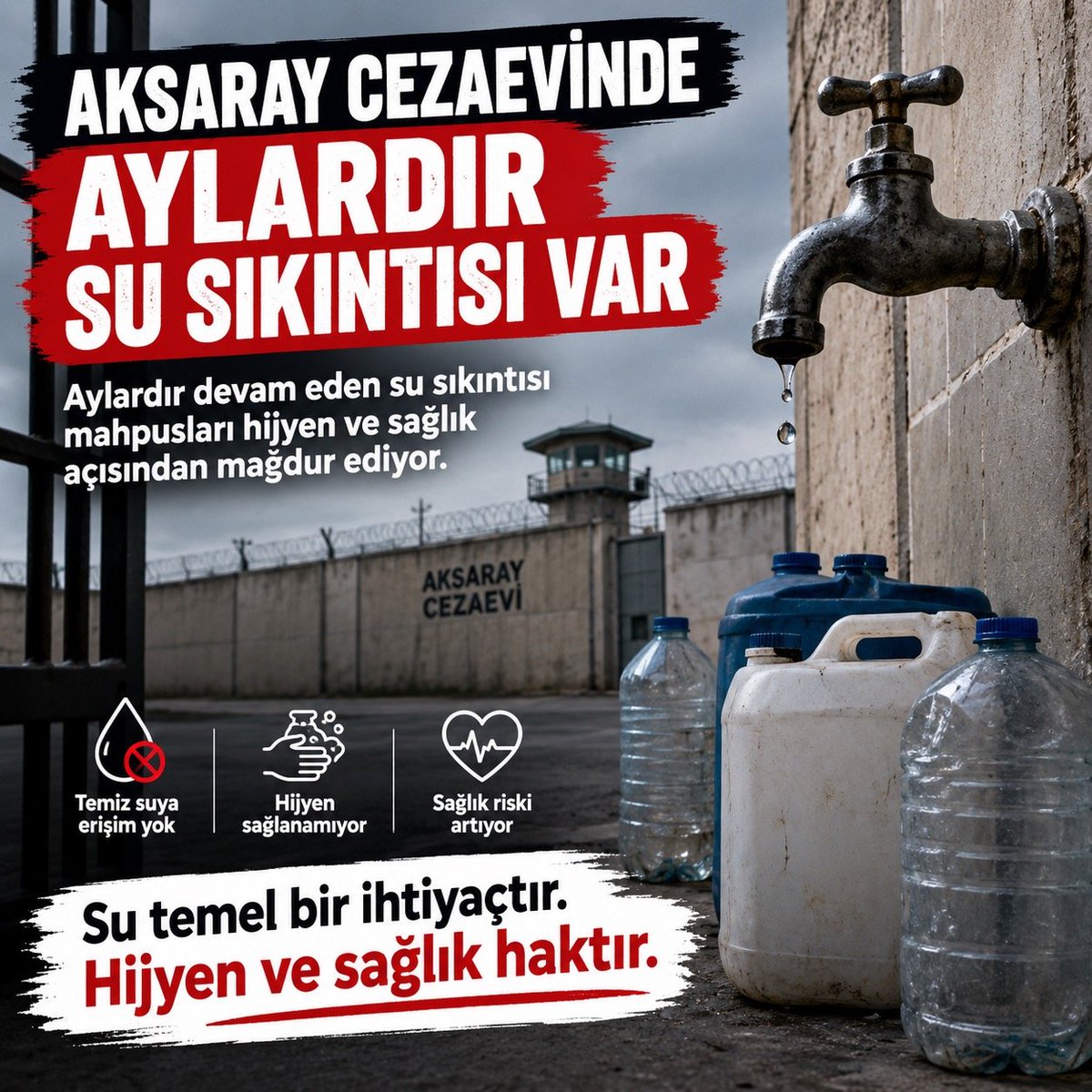 AtamanMba's tweet photo. AKSARAY CEZAEVİNDE AYLARDIR SU SIKINTISI VAR
Aylardır devam eden su sıkıntısı mahpusları hijyen ve sağlık açısından mağdur ediyor.
AksarayCezaevi
#MercanKöşk Savic https://t.co/EM0aEC14Xu