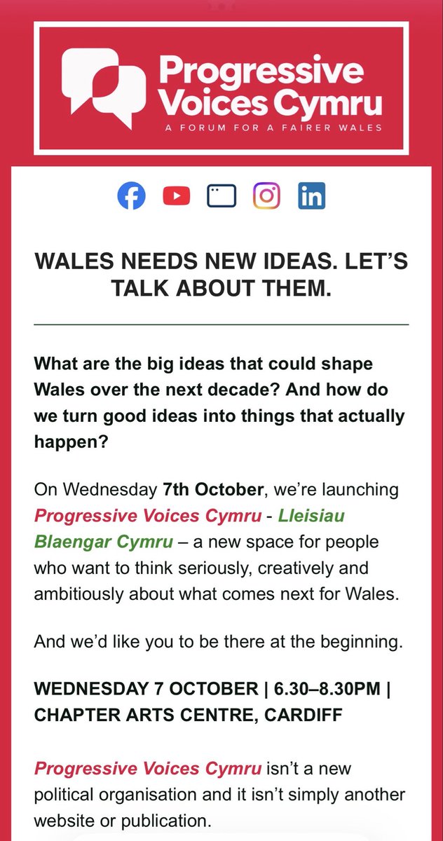 adavies4's tweet photo. NEW: Mark Drakeford & Leanne Wood to spearhead launch of ‘Progressive Voices Cymru’

“A new policy project… a new space for people who want to think seriously, creatively and ambitiously about what comes next for Wales”

 [also new podcast series 🎙️]

The former Labour First Minister & former Plaid Cymru leader will speak at a launch event in Cardiff next month 

This has been emailed to some of those involved ⬇️