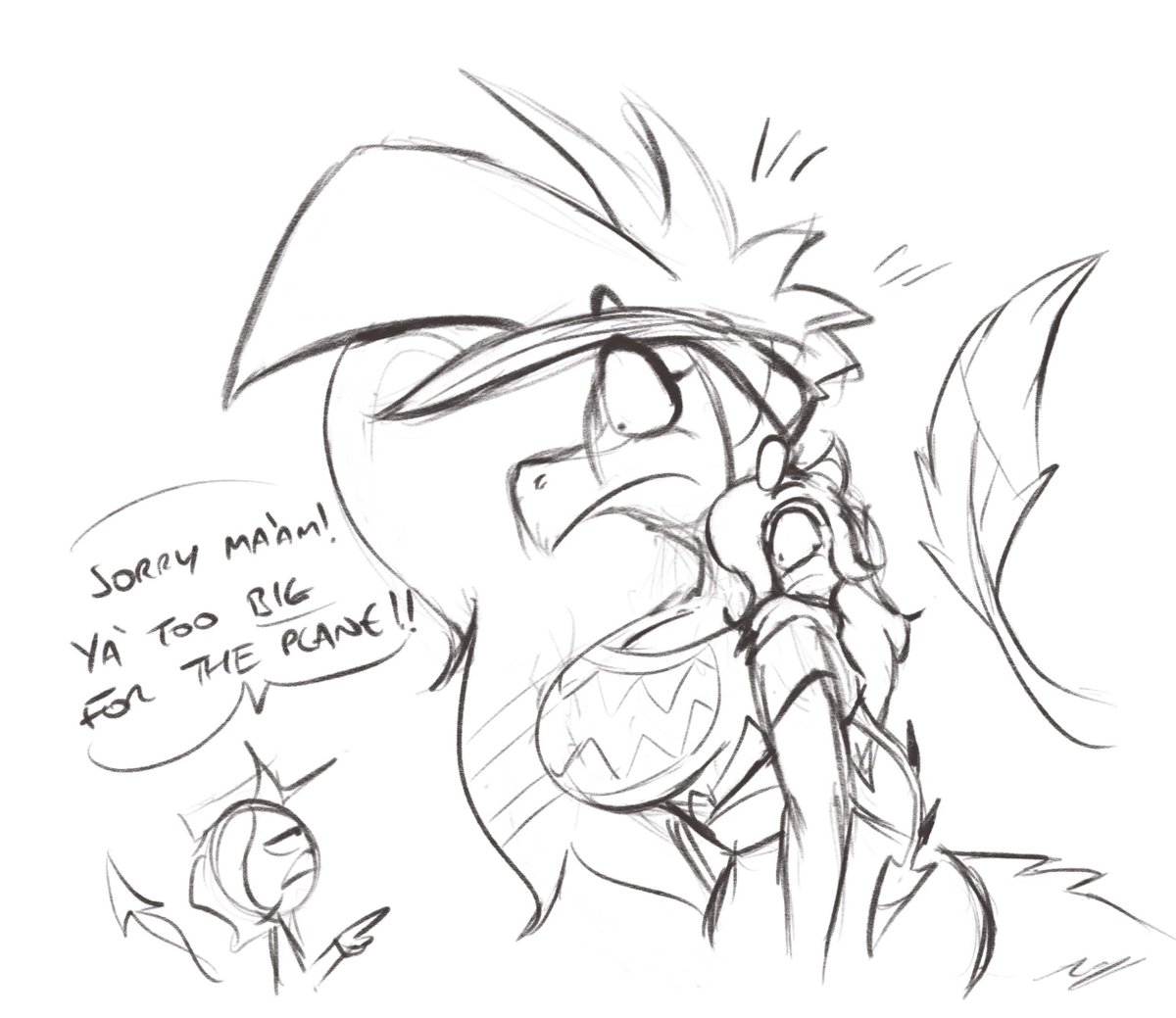 AdamClowery's tweet photo. Plane Problem. 🦖🚫✈️
#HazbinHotelFanart #Zeezi #HazbinHotel #Impsona #Artwork #Sketch #Hellaverse https://t.co/8kt585vlwe