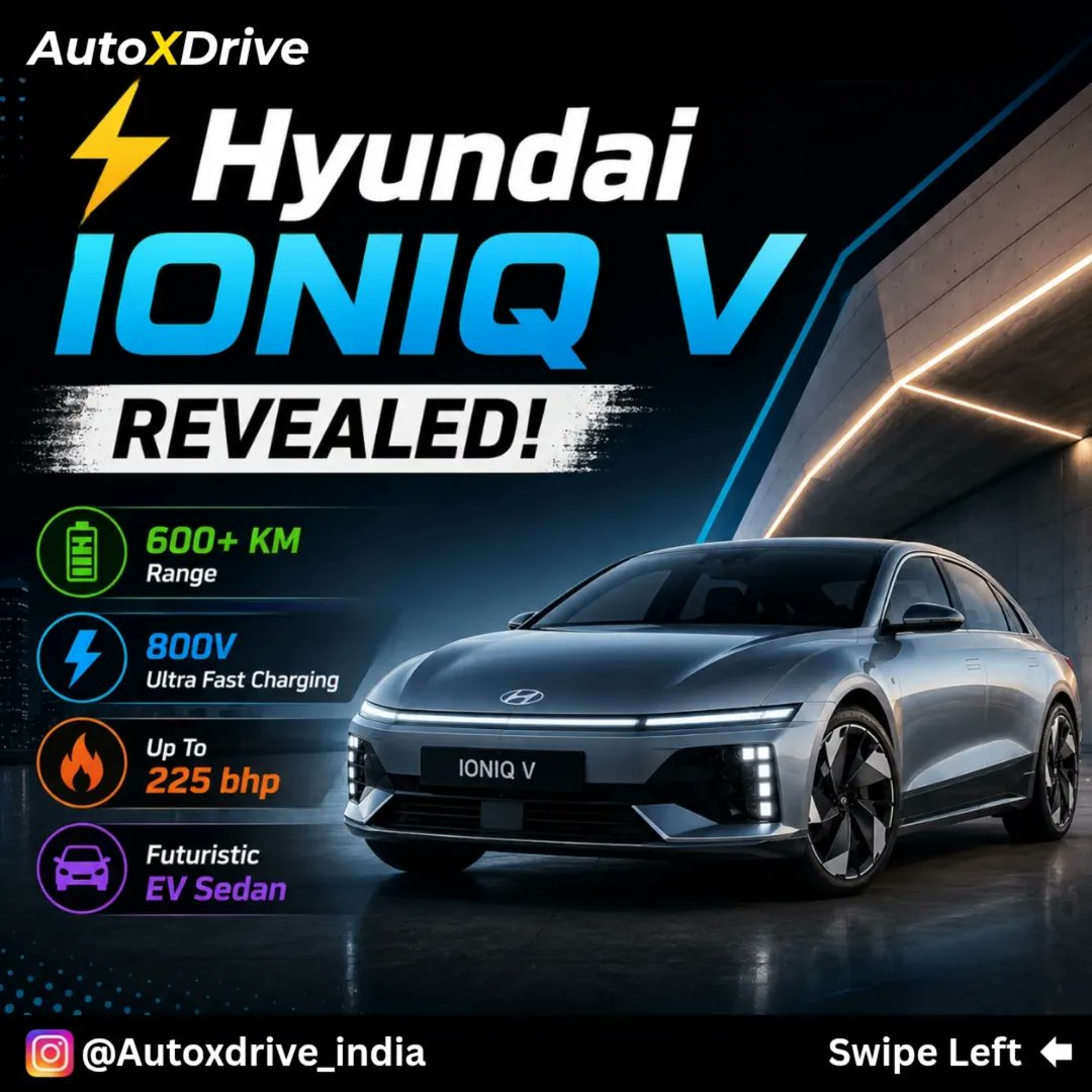 FabiolaBuetti's tweet photo. Hyundai has unveiled the futuristic IONIQ V EV sedan with 600+ km claimed range, 800V fast charging, up to 225 bhp, a 27-inch 4K display, and a premium coupe-inspired design. https://t.co/egUY31HOzt
