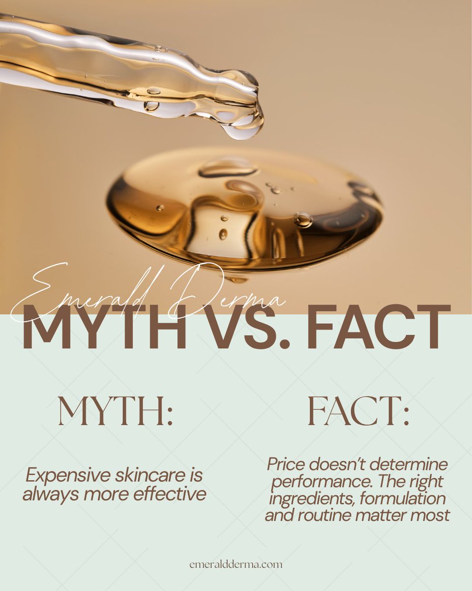 emeraldderma's tweet photo. ❌ MYTH: More expensive skincare means better results. 

FACT: Effective skincare comes down to the right ingredients and formulation for your skin, not the price tag ✨

#EmeraldDerma #SkincareMyth #SkincareTips https://t.co/fLsKiNrCkY