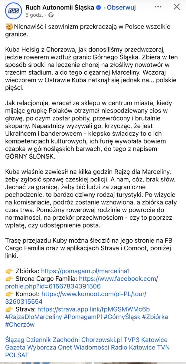 CaIedonia_sI's tweet photo. Тебе понравится @catthepoet5 
Чел с Хожува поехал в велозабег со сбором денег на помощь больной раком польке. Ехал по границе Польша-Чехия переодически заезжая в Чехию.В Остраве(CZ) ему дали пизды другие поляки-туристы назвав его бандеровцем.Поводом стала панамка в цветах Шленска https://t.co/0bIIV8AJ4V