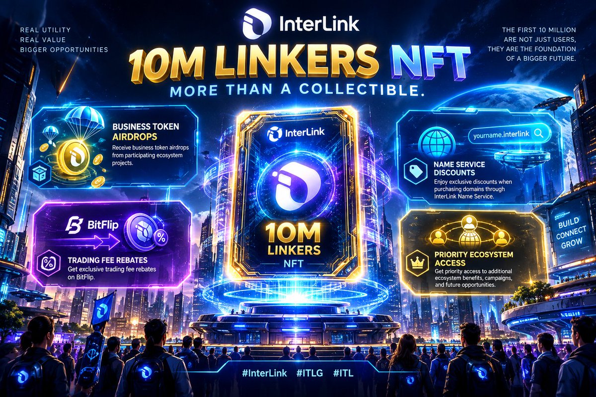 jplu0406's tweet photo. Around it, display elegant holographic icons representing Business Token Airdrops, Name Service Discounts, BitFlip Trading Fee Rebates, Priority Ecosystem Access.
#InterLink #ITLG #ITL https://t.co/F5JlVrsA1f