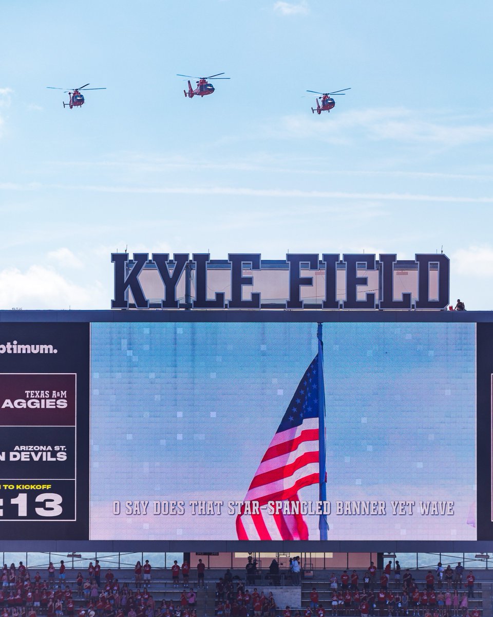 TAMU's tweet photo. Kyle Field wrapped in Red, White &amp; Blue 🇺🇸

#BTHOArizonaState https://t.co/LrXHbWHxnN