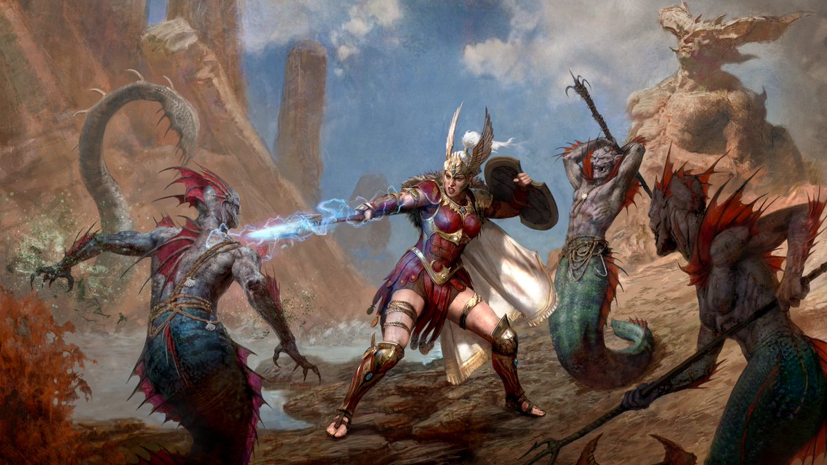 Diablo's tweet photo. Disciplined. Deadly. Legendary.
Built on the pillars of an expert soldier, unrivaled athleticism, and mythical magic, the Amazon enters Diablo IV as a new Class Pack in the first half of 2027 πΉ https://t.co/vOmKzu1ChH
