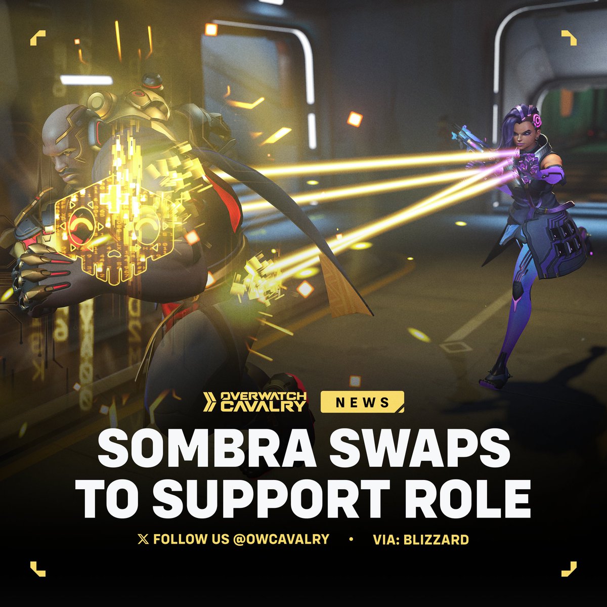 OWCavalry's tweet photo. Sombra will be receiving a major Hero rework in Season 5 of #Overwatch, moving her from the Damage role to the Support role 💉 https://t.co/X8zxQArVv8