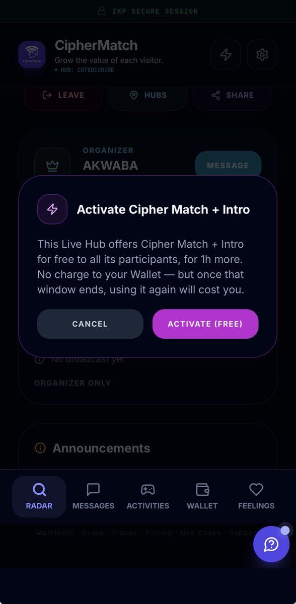 dreboa07's tweet photo. C’est fait.

Cipher Match + Intro vient d’être activé pour WATCH & MEET AKWABA, qui démarre à 19h GMT.

Tu peux l’activer gratuitement dès maintenant et laisser Cipher te proposer des introductions avec des participants qui partagent tes centres d’intérêt.

Le matching est gratuit jusqu’à 19h30 GMT.

💜 https://t.co/CcurxVw4Bx