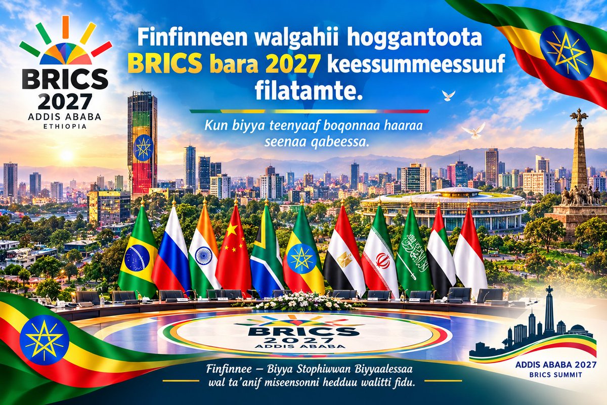 zuber_abagiddi's tweet photo. #BRICS2027
Finfinneen walgahii hoggantoota BRICS bara 2027 keessummeessuuf filatamte. 
#Finfinnee https://t.co/mxOa7KBBy7