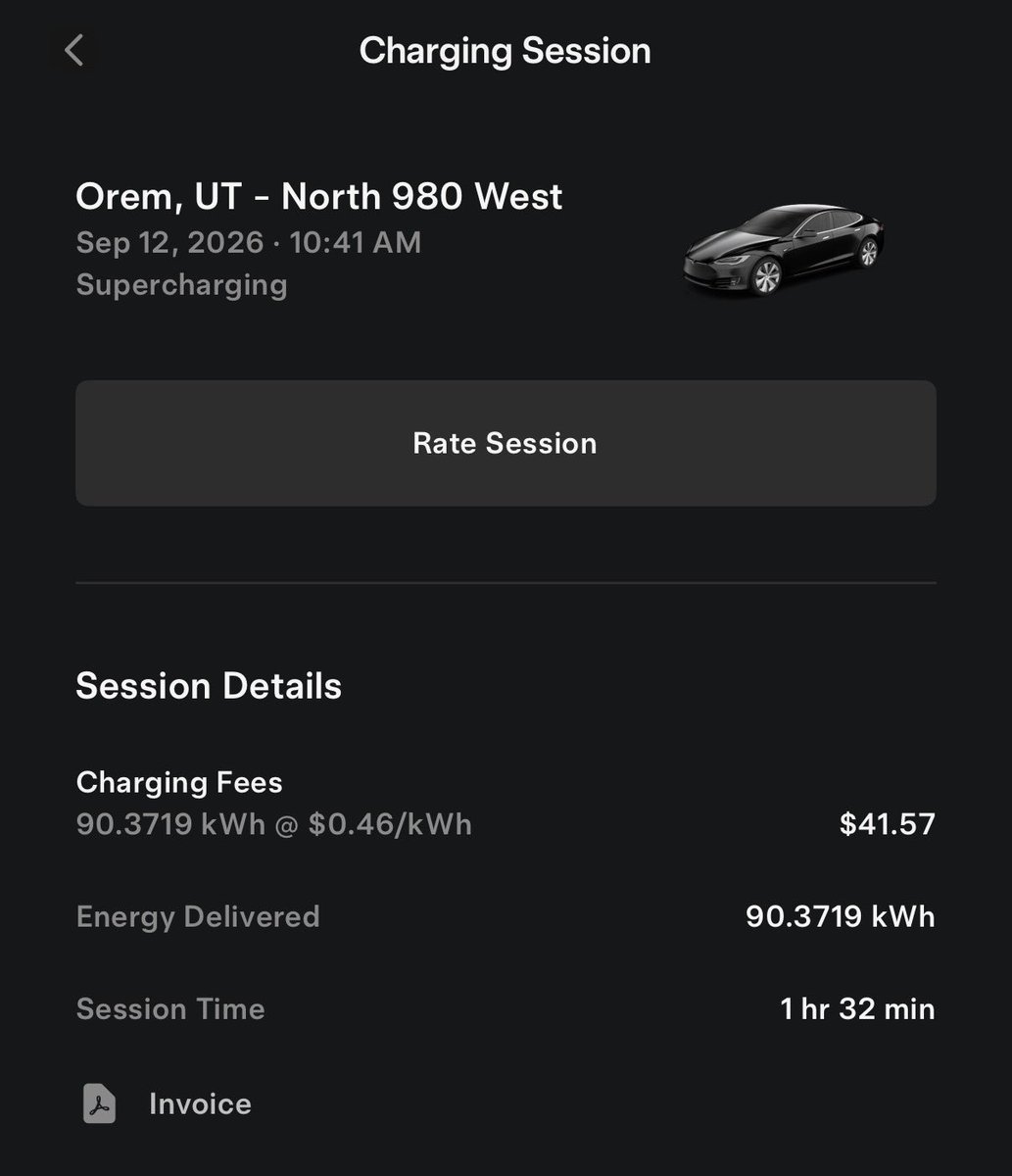 whatsinside's tweet photo. For Non-Tesla owners that ask me: 

1: How much does it cost to charge your Tesla?

2: How long does it take to charge? 

Here you go: 

$41.57

1 hr 32 min

Added 355 miles range. https://t.co/EoeQnZQPrC
