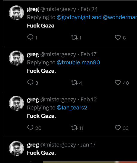 ghostbanned_x2's tweet photo. @dontsippy @mistergeezy one of the least subtle israel lobby plants https://t.co/0uUfeoubIK