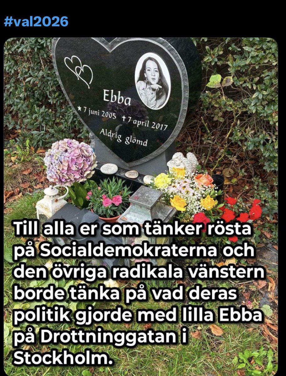 carstr67's tweet photo. NI som inte röstar förrän i morgon‼️
Ebba var 12 år innan Akilov snodde en lastbil o med flit körde ihjäl folk på Drottninggatan i Stockholm 2017‼️ Däribland Ebba 🕊️ 
Fatta hennes mamma o pappa, syskon o nära o kära 💔💔💔

Akilov hade svurit trohet till IS‼️

Rösta INTE rött‼️ https://t.co/IreLwxNeP6
