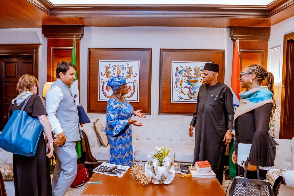 officialSKSM's tweet photo. Nigeria has reaffirmed its commitment to the World Trade Organisation (@WTO) and the multilateral trading system, saying no country can prosper in isolation from the global community.

Specifically, Vice President @KashimSM, who restated the nation’s position, assured that Nigeria would continue to support the WTO in strengthening multilateralism and promoting a global system built on cooperation rather than isolation.

Senator @KashimSM spoke on Saturday during a meeting with the Director-General of the WTO, Dr. @NOIweala, on the sidelines of the ongoing BRICS Leaders’ Summit in New Delhi, India.

“I believe the world is greater than one nation. We will continue to support the WTO in championing the cause of multilateralism. We are essentially one human family and interconnected. You cannot divorce yourself from the global community,” he said.