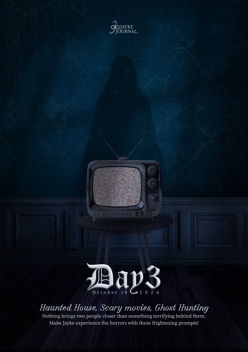 jaykejournal's tweet photo. 📺 DAY THREE – October 18: Haunted House, Scary Movies, Ghost Hunting

Nothing brings two people closer than something terrifying behind them. Make Jayke experience the horrors with these frightening prompts!

#JAYKETOBER https://t.co/ORczi3Tukh