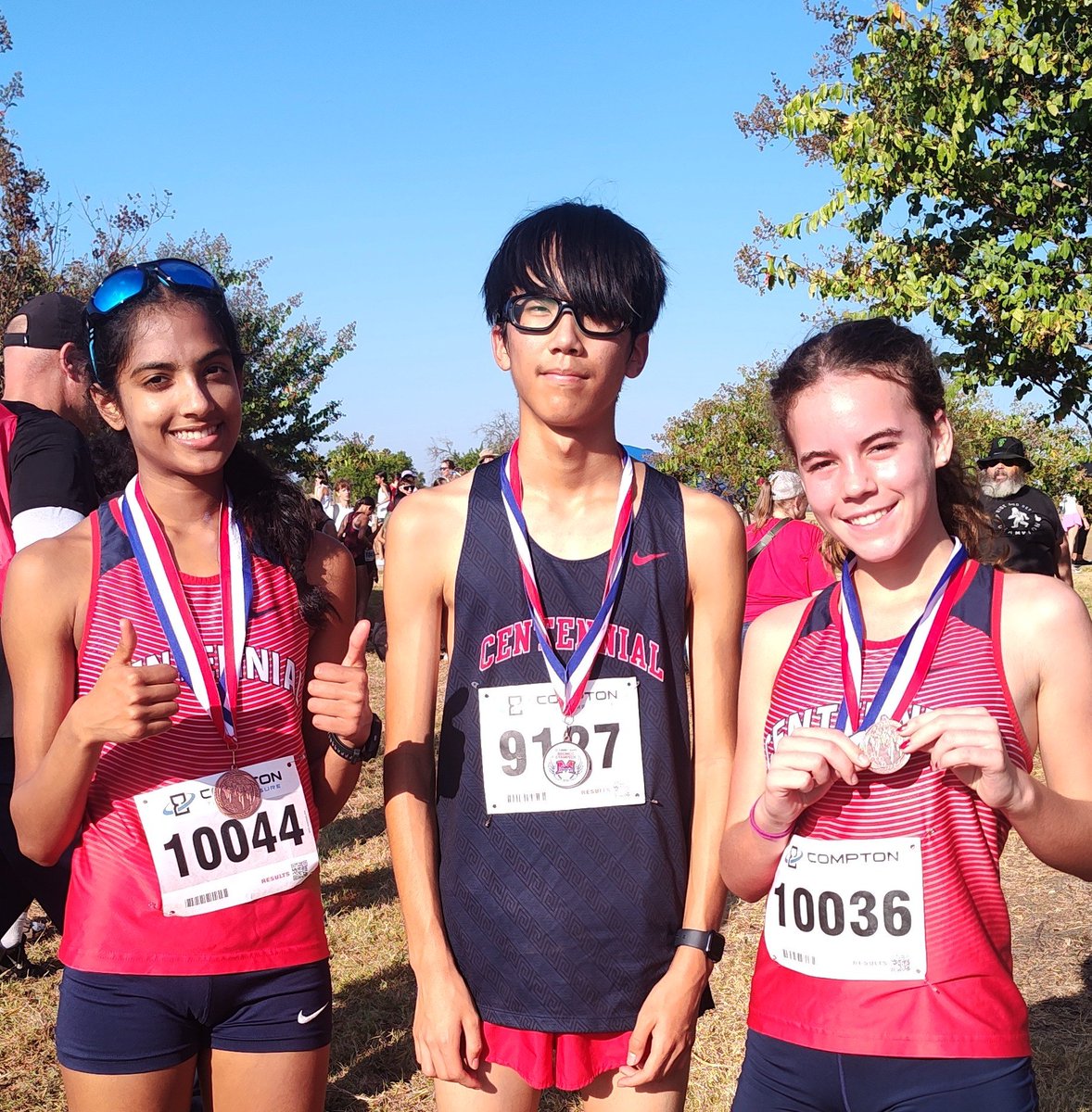 Cententrack's tweet photo. Titans bringing home hardware from the Mckinney Boyd Bronco Stamped meet. In the Elite Varsity race Nandini ran a 18:50 placing 7th, JV boys CHAMPION Tsetstumur 18:04 and JV girls freshman Brynn placed 9th 23:26. Great Job!!! https://t.co/RwPpmnXTEU