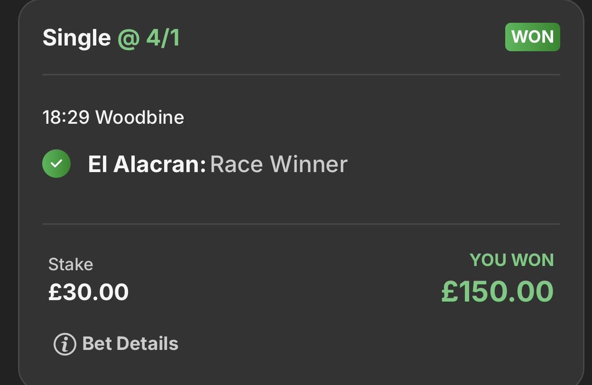 TheRailBets's tweet photo. Took 5.00. It closed 3.46. 🐎

El Alacran · 18:29 Woodbine
Tipped 5.00 (min 4.67) · +16% EV
WON · BSP 3.46 · +4u

A 45% gap between our price and the close. That's the edge — the result is just the result.

Odds taken posted with every tip, graded vs the close.

18+ BeGambleAware https://t.co/cN0crsMD0s