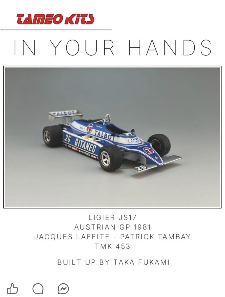 TAKA_Fukami's tweet photo. My Ligier JS17 has been featured by Tameo Kits! 😊

Thank you very much, Tameo, for featuring my work.

#TameoKits #Ligier #JS17 #JacquesLaffite #143scale #ScaleModel #ModelCar https://t.co/rTJJoowYcI