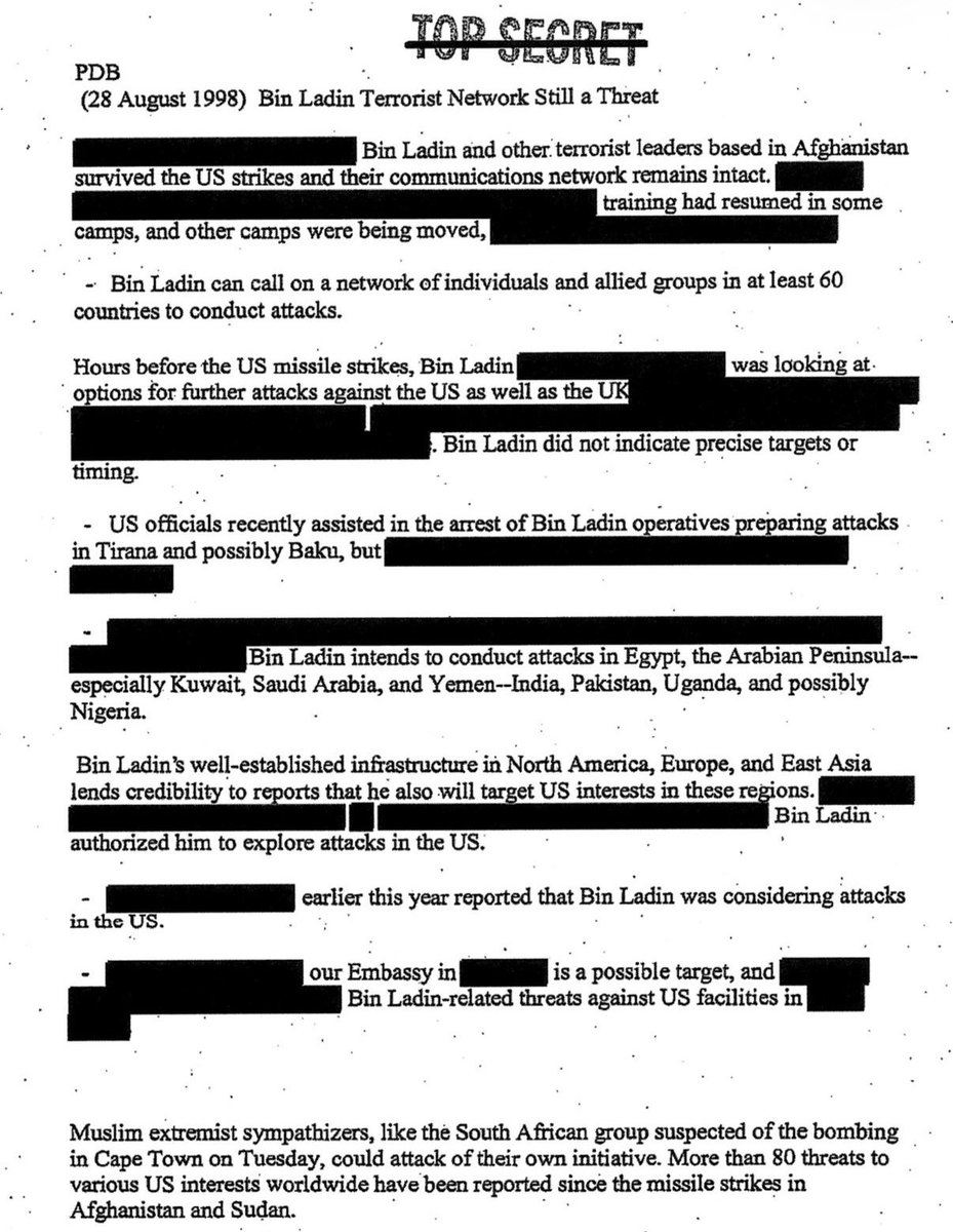 AdityaRajKaul's tweet photo. #BREAKING: New Intel Documents declassified by CIA on 25th Anniversary of 9/11 terror attacks indicate Osama Bin Laden wanted to target India among other countries. Mentioned in President Clinton’s daily briefing note by CIA on 28th August 1998. https://t.co/TzGXPsAcd6