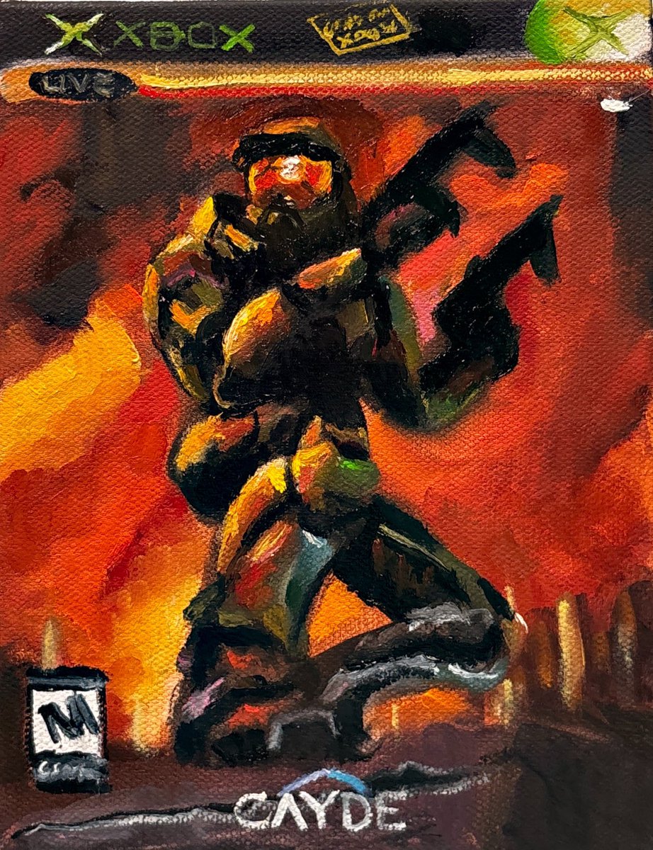 caydeplanet's tweet photo. Here’s an oil painting I made of the Halo 2 cover https://t.co/gmm3I3DMH0