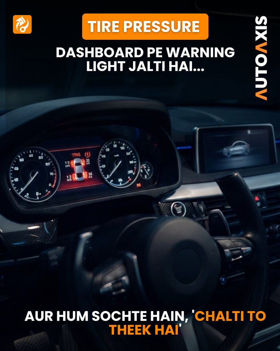 ChanelHaragsd's tweet photo. Dashboard warning light ignore mat karo. Tyre pressure ki laaparwahi baad mein mehngi pad sakti hai. Sahi pressure se tyres zyada chalte hain aur drive smooth rehti hai. Auto Axis par monitoring solutions aur parts compare karke verified dealers se https://t.co/Tn8H0jqLdG